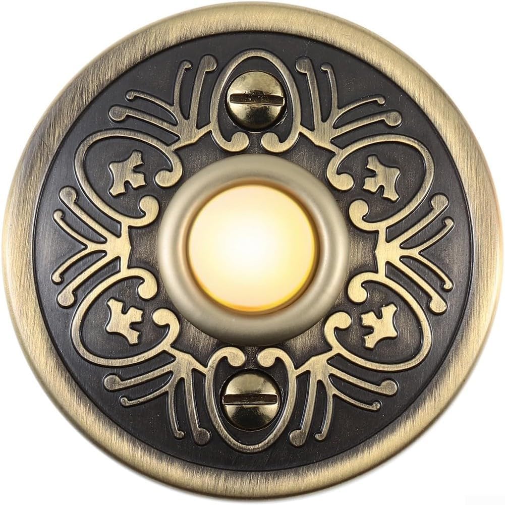 Bouton poussoir de sonnette en métal, bronze antique avec vis, sonnette lumineuse à LED pour porte d'entrée de maison