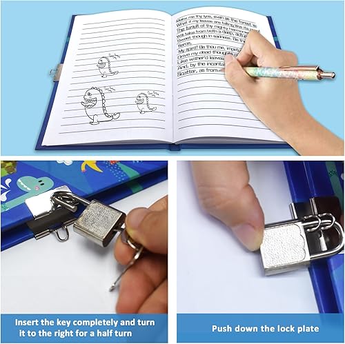 Miniatura 4 de GINMLYDA Diario para niños con candado para niños, diarios de dinosaurio de 7.1 x 5.3 pulgadas, 160 páginas, cuaderno secreto con cerradura y llave