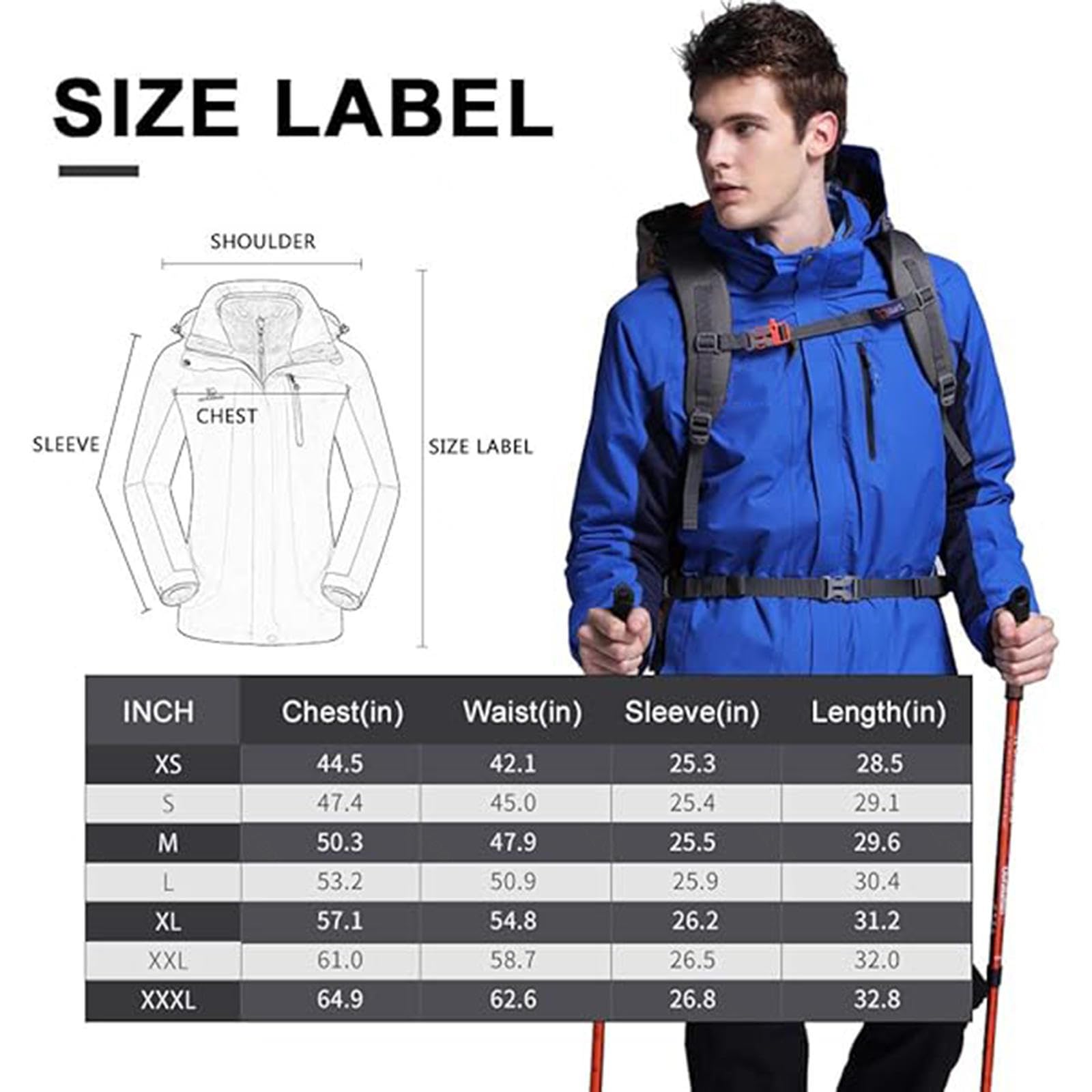 Chaqueta de Esquí para Hombre Chaqueta de Invierno Impermeable 3 en 1 Chaqueta para La Nieve Capucha Resistente Al Viento con Abrigo Interior de Forro Polar Cálido,C-S