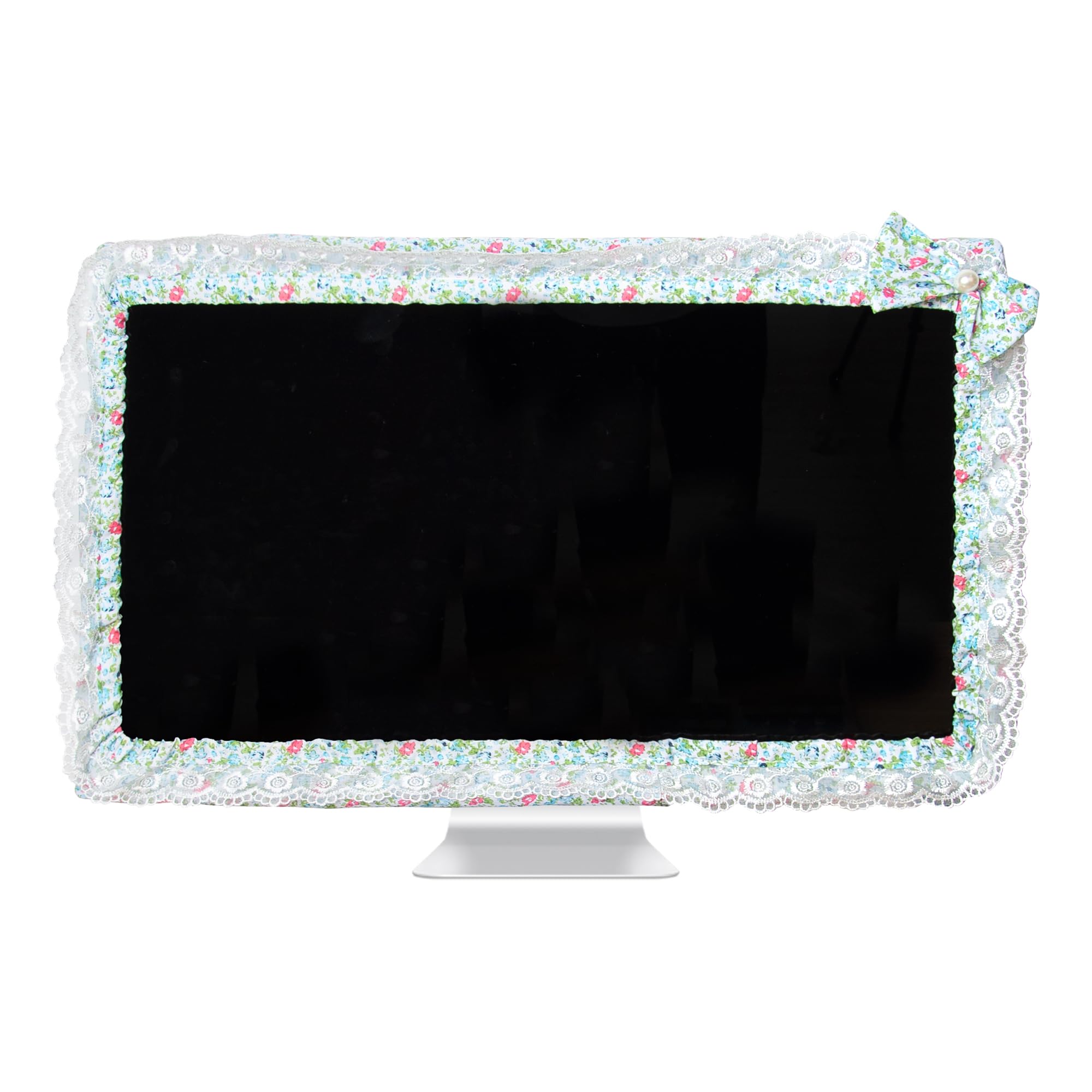 Kingshion 24-inch Cute Lace Fabric Monitor Cover with Elastic Pen Pocket & Bow-knot Design, Dust Protector for Computer/TV/LCD Screens- Green