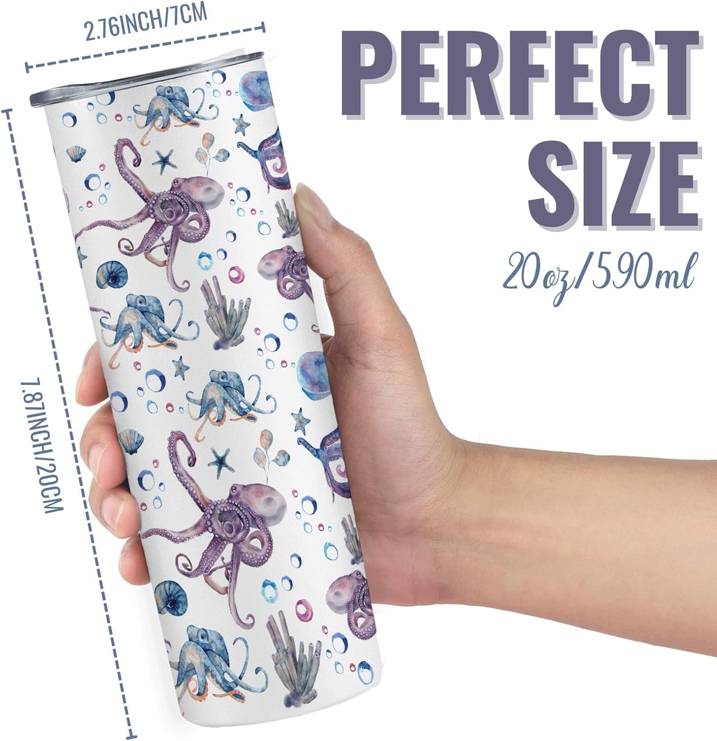 Onebttl Octopus Gifts for Women, Allover Pattern Vintage Squid Octopus Cup, 20 oz Skinny Tumbler with Lid and Straw, Ocean Lovers Gifts for Christmas/Birthday, Gift Box Included - Image 5