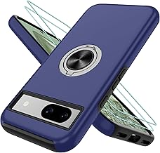 Pilaru Mobile Phone Case for Google Pixel 8A Case with 2 Pieces Protective Film [360° Invisible Rotating Stand] TPU + PC Shockproof Protective Mobile Phone Case for Pixel 8A Blue