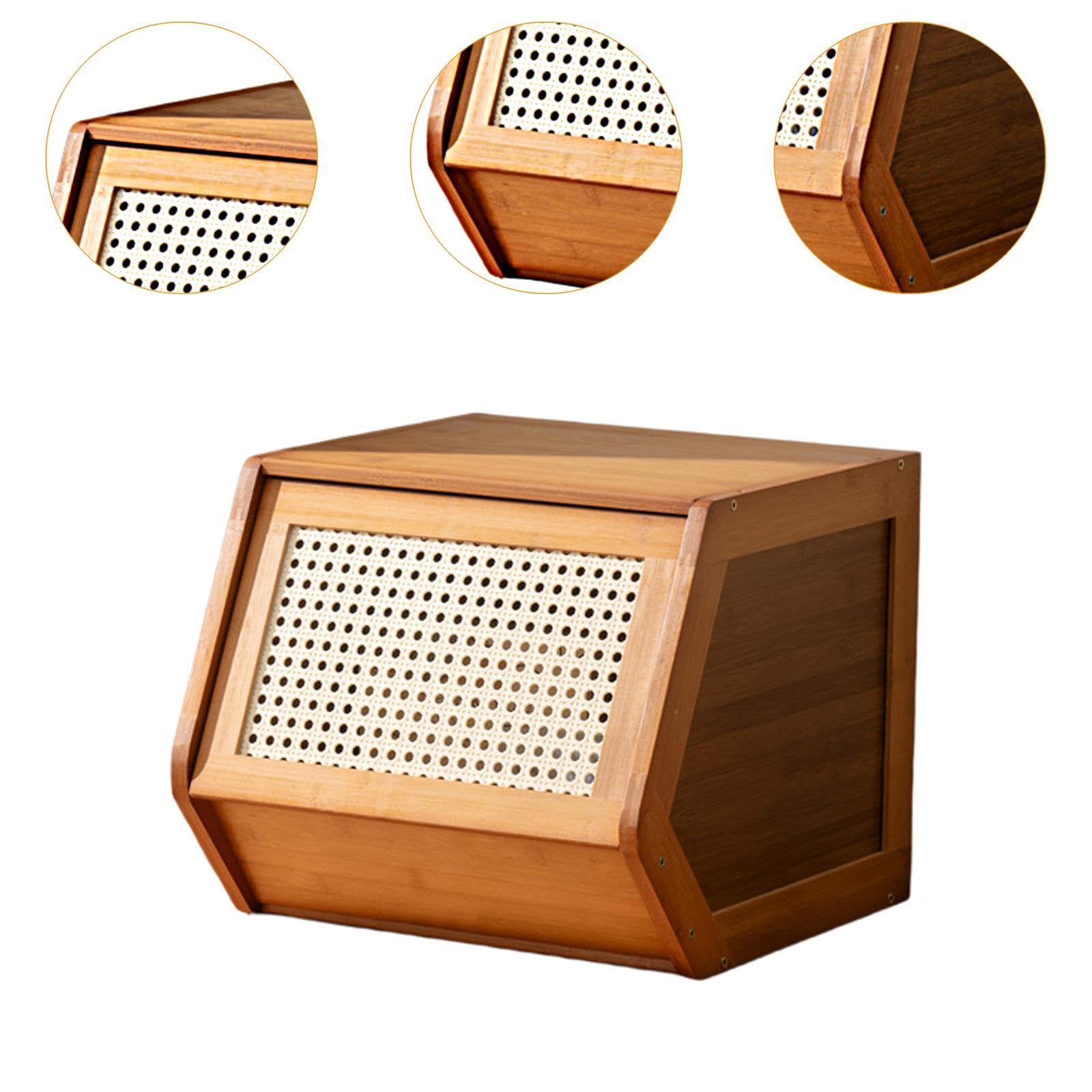 Organizador de Almacenamiento de Bambú, Portátil con Puerta, Práctico Organizador de Escritorio, Caja de Almacenamiento Multifuncional, Organizador El, Marrón 35cmx30cmx31cm, Individual