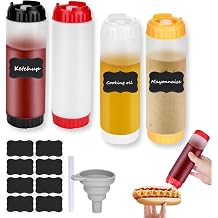 4pcs Inverted Condiment Squeeze Bottles, Leak-Proof Refillable Sauce Container for All Types Liquid, Plastic 24OZ FIFO Squeeze Dispenser for Ketchup Mustard Mayo Honey Syrup Oil