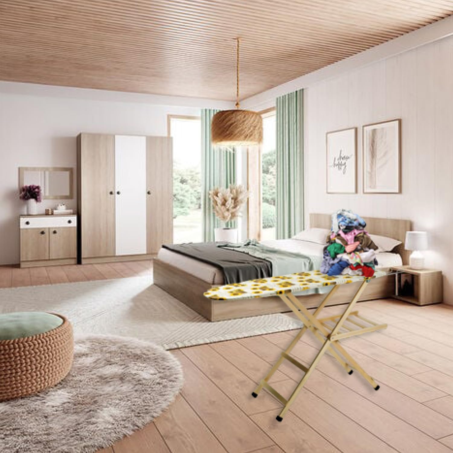 Sicignano Tavolo da Stiro in Legno Asse da Stiro Dimensioni 118x34x92h cm Regolabile in 3 Posizioni Pieghevole Leggero Porta Biancheria Porta Caldaia Made in Italy (Faggio Naturale)