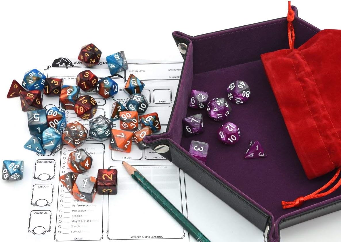 5 Assorted Colors Polyhedral Dice Set for Dungeons and Dragons DND Pathfinder RPG Role Playing Games with Red Drawstring Dice Bag (Total 5 Sets)