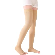 TOFLY 20-30mmHg Thigh High Compression Stockings Open Toe for Men & Women