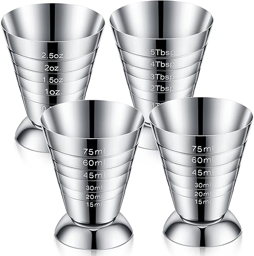 Zhehao 4 vasos medidores de acero inoxidable, Jigger graduado escalonado de cóctel de 2.5 onzas para bar de barman
