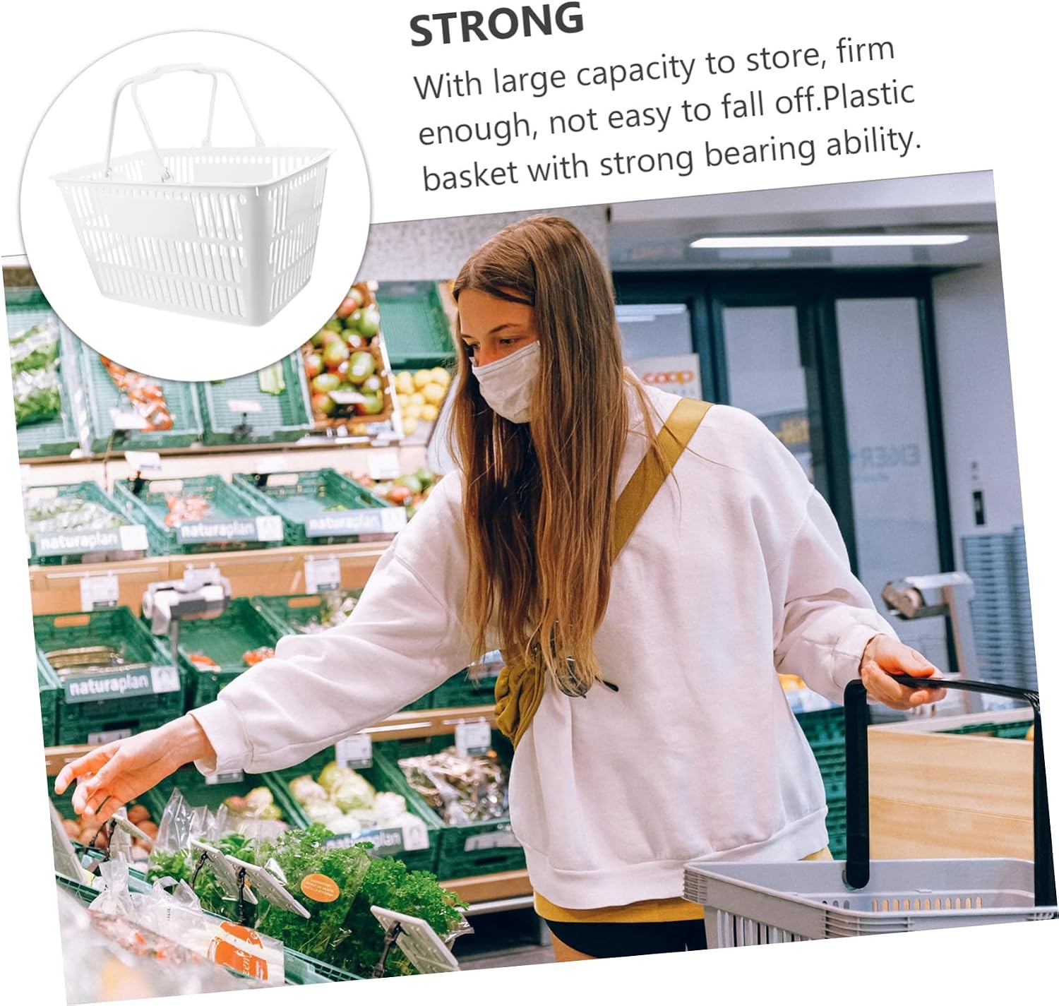 Cabilock Plastic Storage Basket with Handles Hollow Out Design for Kitchen Bathroom Dormitory Organization Portable Grocery Shopping Basket Supermarket Tote Random Color Random Color
