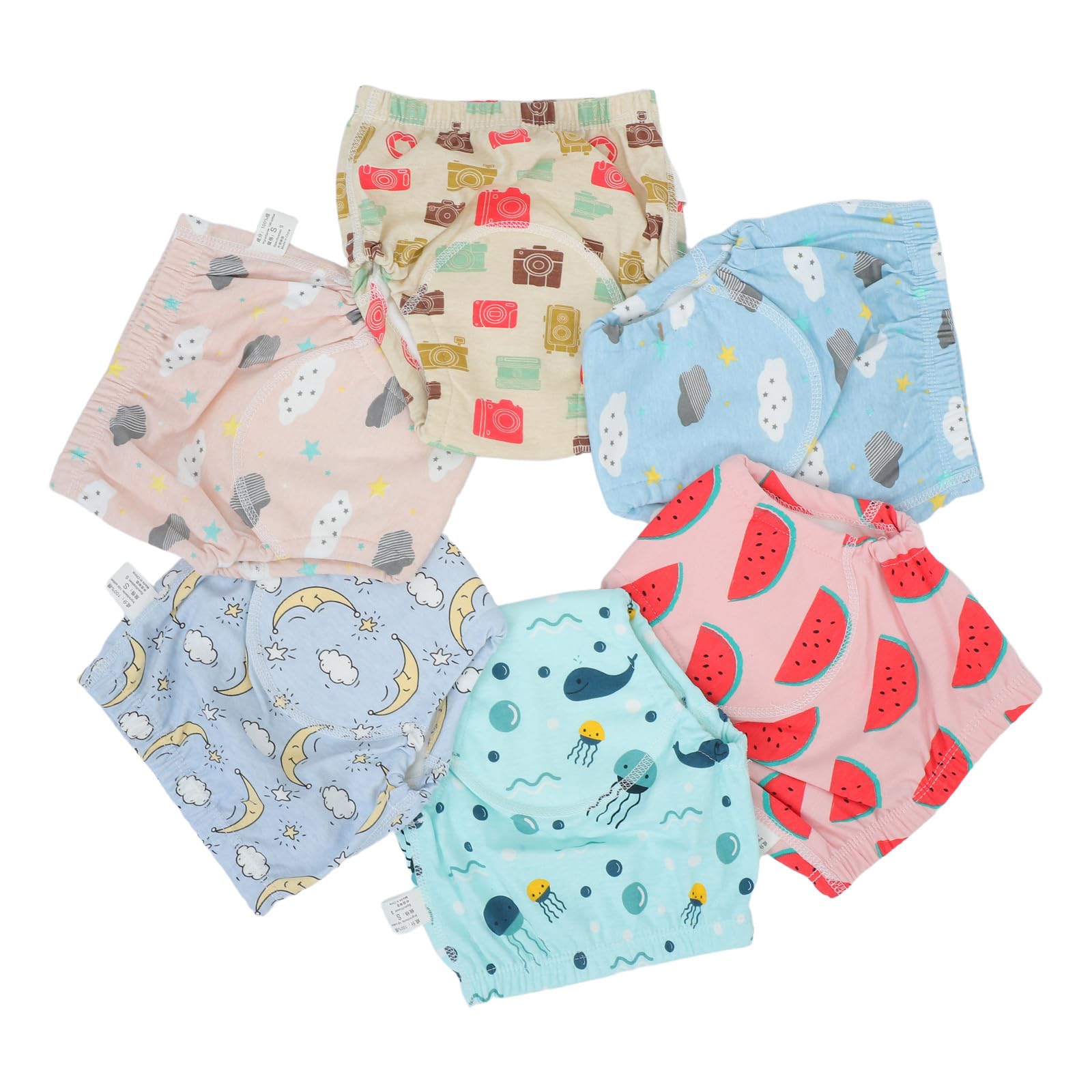 6 Pantalones de Pañal de Algodón para Ñiño de 0-9kg, Absorbentes Prueba de Fugas, Ropa Interior de Entrenamiento para Uso Diario y Bebés Activos
