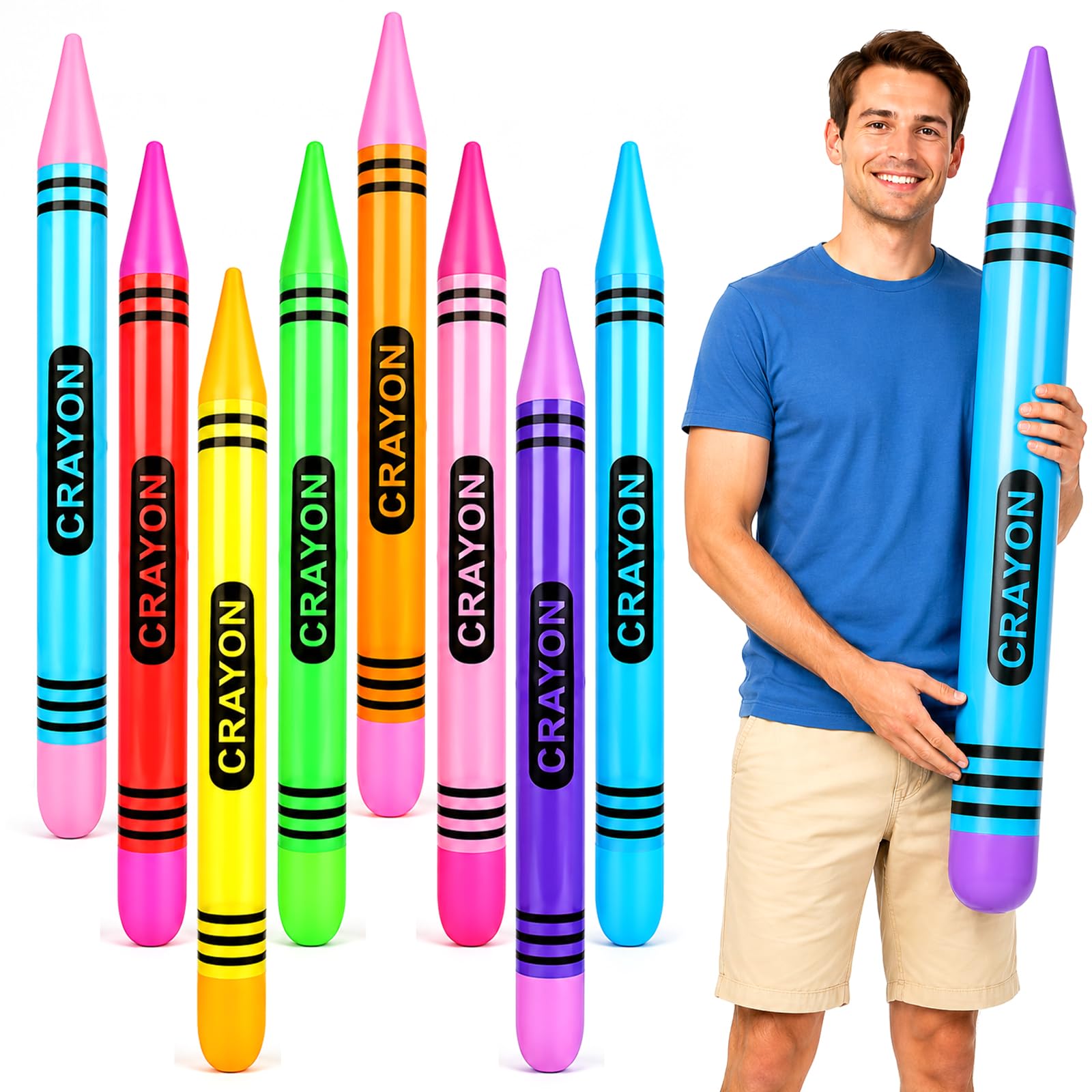 8Pcs Inflatable Party Props Giant 41 Inch Inflatable Crayons 8 Colors Large Balloons Prop Kit, Adults Birthday Party Decorations Supplies Favors