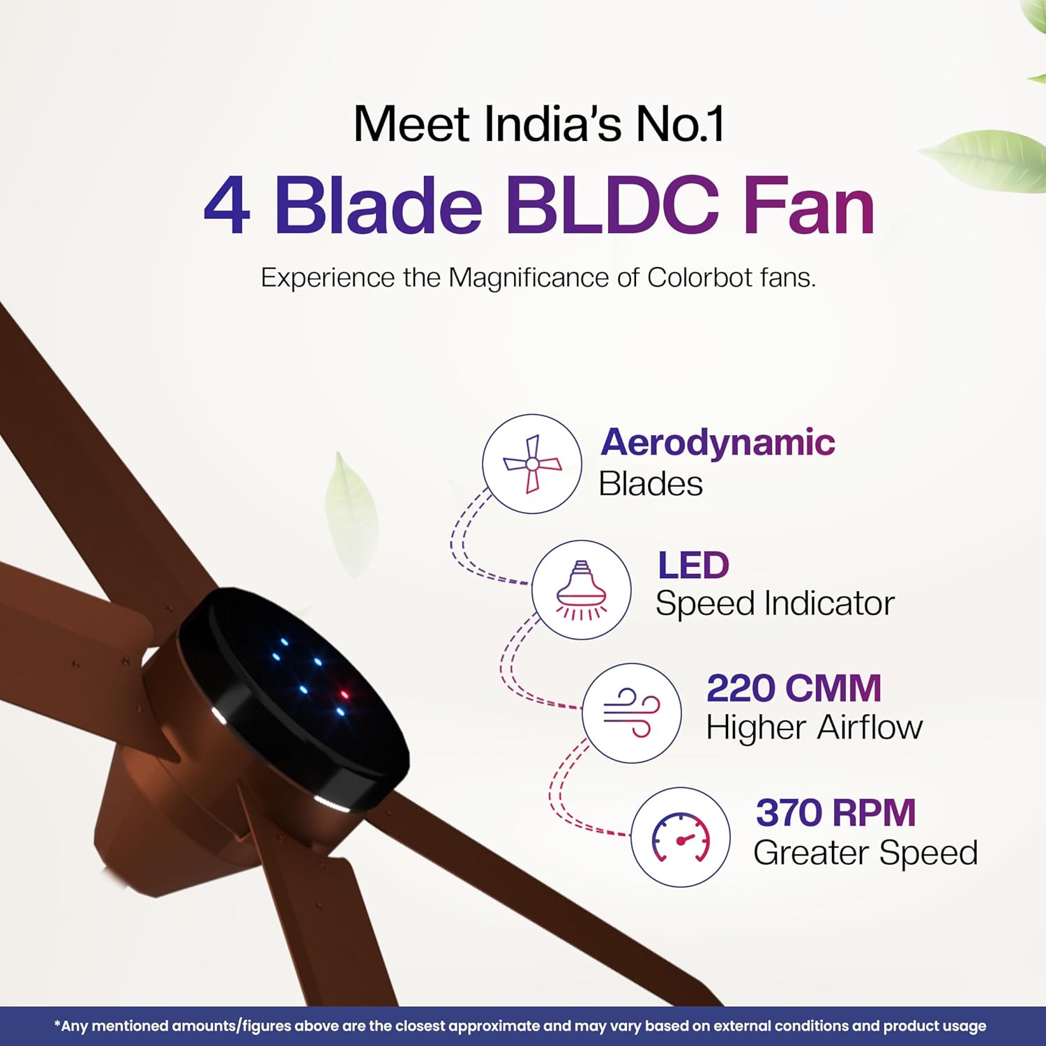 Colorbot Stella Quad 4 Blade BLDC Ceiling Fans 1200mm | BEE 5 Star Rated | Save up to 65% | Remote Control (Boost, Timer, LED, Reverse Mode) | 4 Years Warranty (Cocoa Brown) 20 71