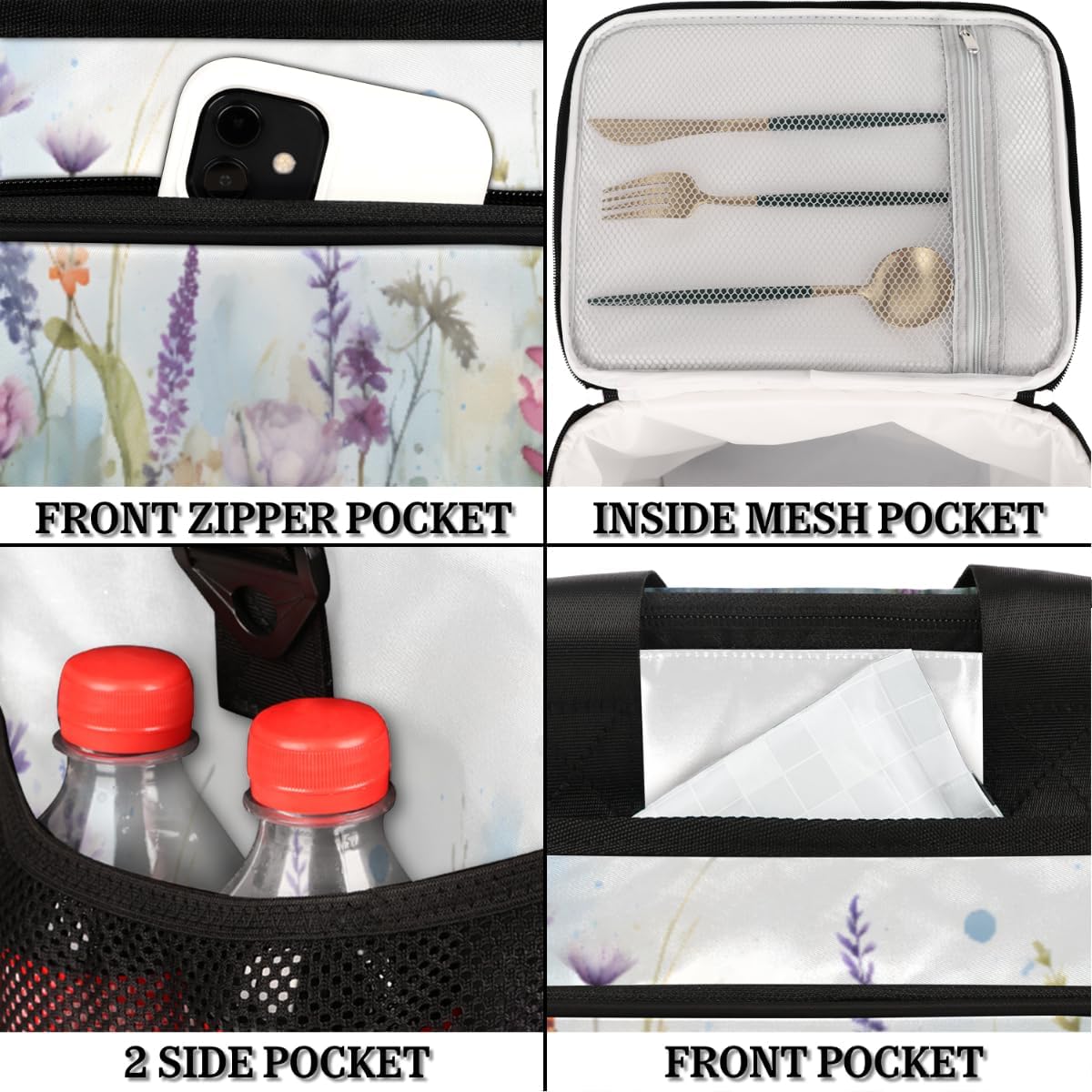 Floret Insulated Picnic Backpack Lunch Box for Women Men Picnic Basket Tote Lunch Bag Picnic Bag Portable Lunch Bags for Picnic, Beach, Work, Trip,Office, Camp Colorful Herbs Flowers