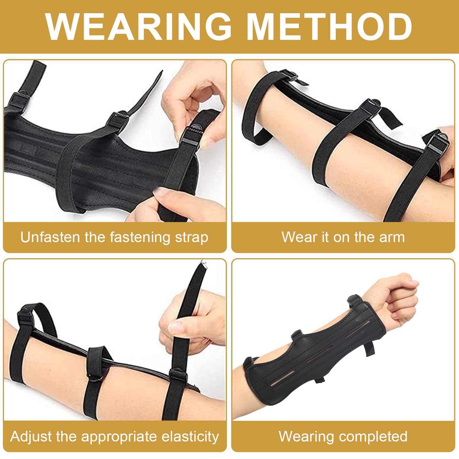 Set Protège Bras de ​Tir à l'arc en Cuir PU Garde de Bras de tir à l'arc Noir Protection d'avant-Bras avec Sangles Réglable et Cuir Protège Doigts pour Arc Classique Arc Composé