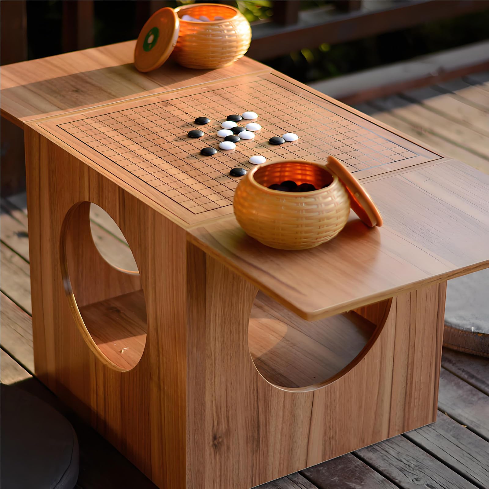 HuanSebesity Chess Go Table,Solid Wooden Coffee Table with Reversible Chessboard,2-in-1 Game Table,Elegant Home Furniture for Family Board Games and Indoor Entertainment Extended