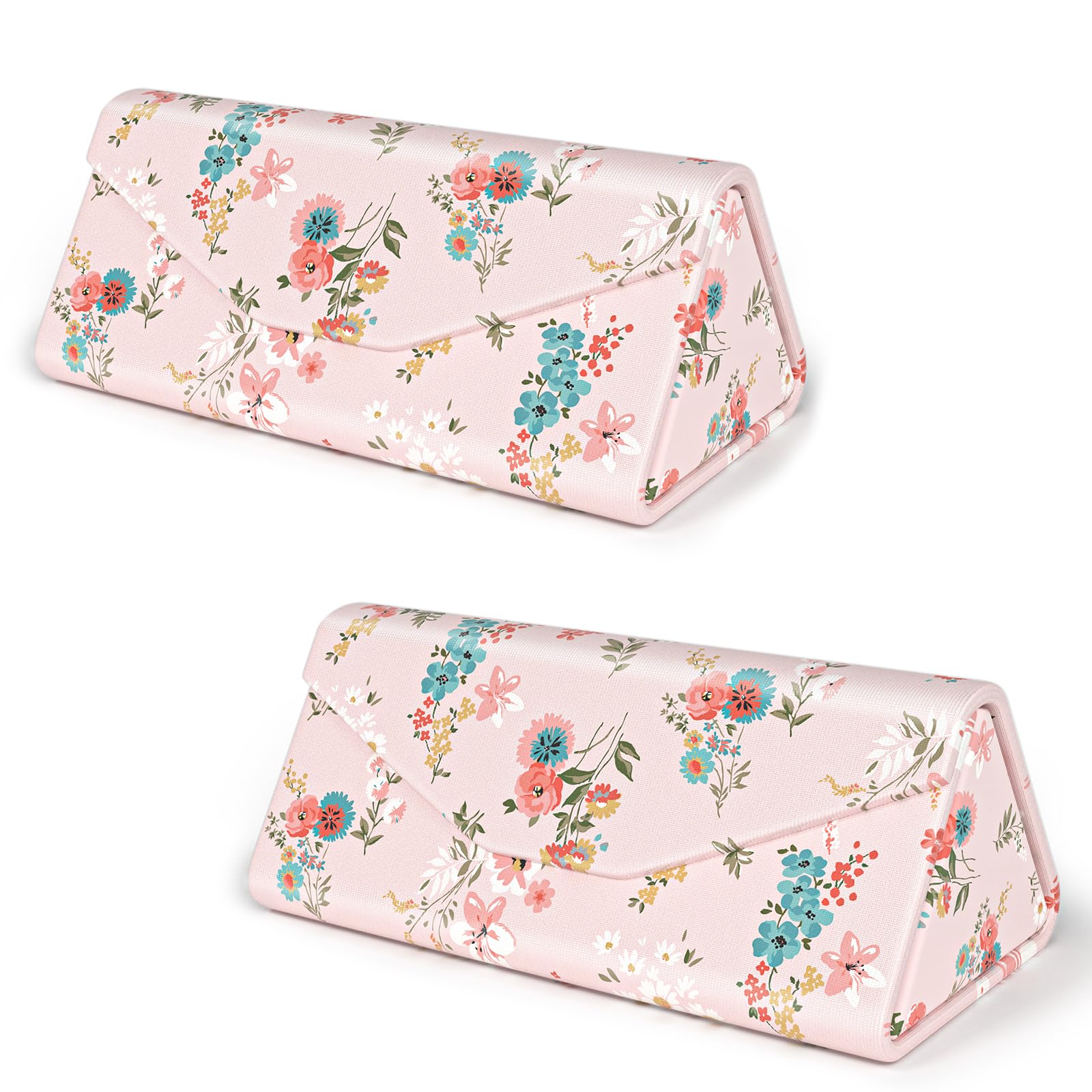 Custodia per occhiali da sole, custodia pieghevole per occhiali, custodia magnetica in pelle sintetica rigida, pieghevole, unisex, Fiore rosa, One Size