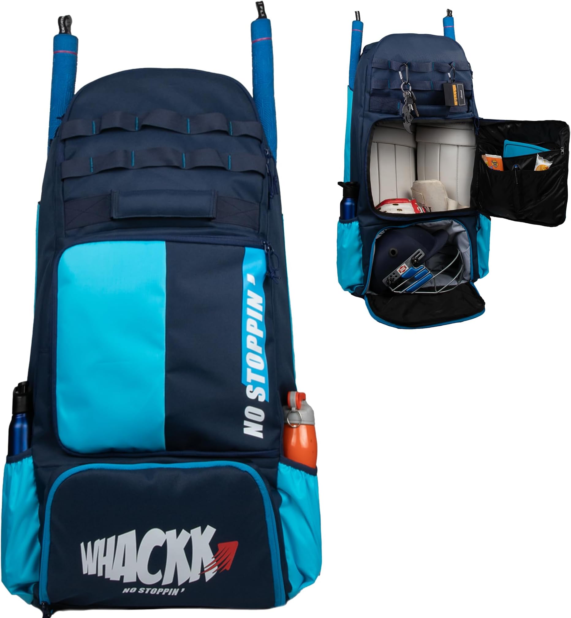 WHACKK Condor 89L Navy Blue Unisex Cricket Kit Bag Backpack | Adult Size | 2 Bat | Shoe/Helmet Pocket | Main Compartment 20" Leg Pad | Player Edition Senior - Made in India