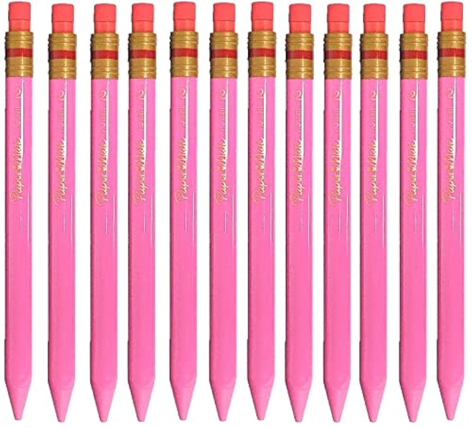 Newell Brands 12 x Papermate ‘MATES’ Handwriting Triangular Mechanical Pencil with Eraser, Thick 1.3mm Lead, Pink - Loose in Plain Packaging