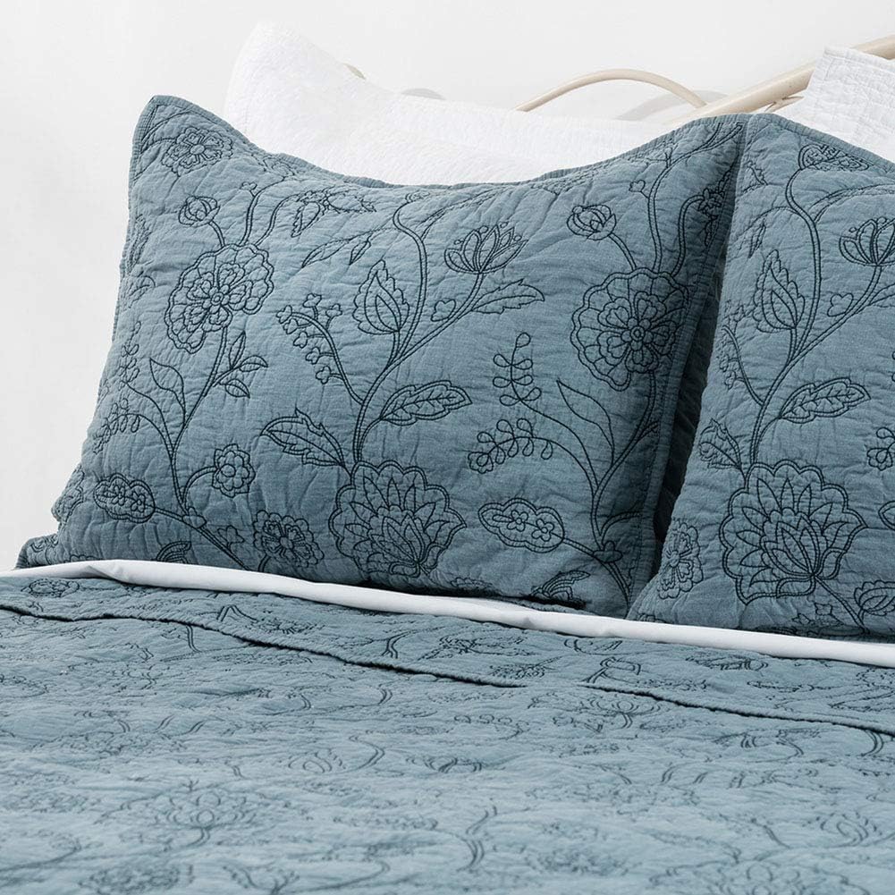 Elegant Life Home 100% Cotton Night Blossom Embroidery Pillow Shams Pillowcase, Luxury Floral Pattern Pillow Covers, King Size, 20'' x 36'', Park Blue, 1 Piece