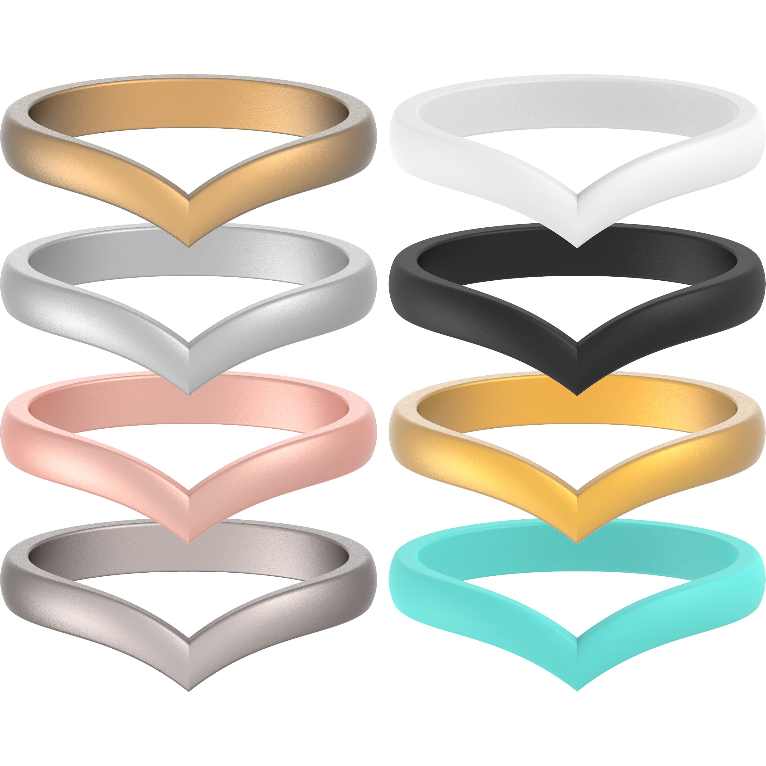 ThunderFit Thin Heart Shaped Silicone Wedding Rings for Women, Stackable Rubber Engagement Bands 2.7mm Wide 2mm Thick - 1/4/8 Variety Multipack