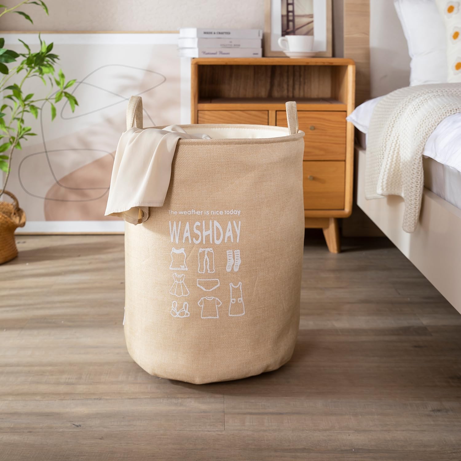 HOKIPO Folding Laundry Basket for Clothes, Round Collapsible Storage Basket - 43 LTR, Beige (AR2650)(Jute), 35cm, 35cm 3
