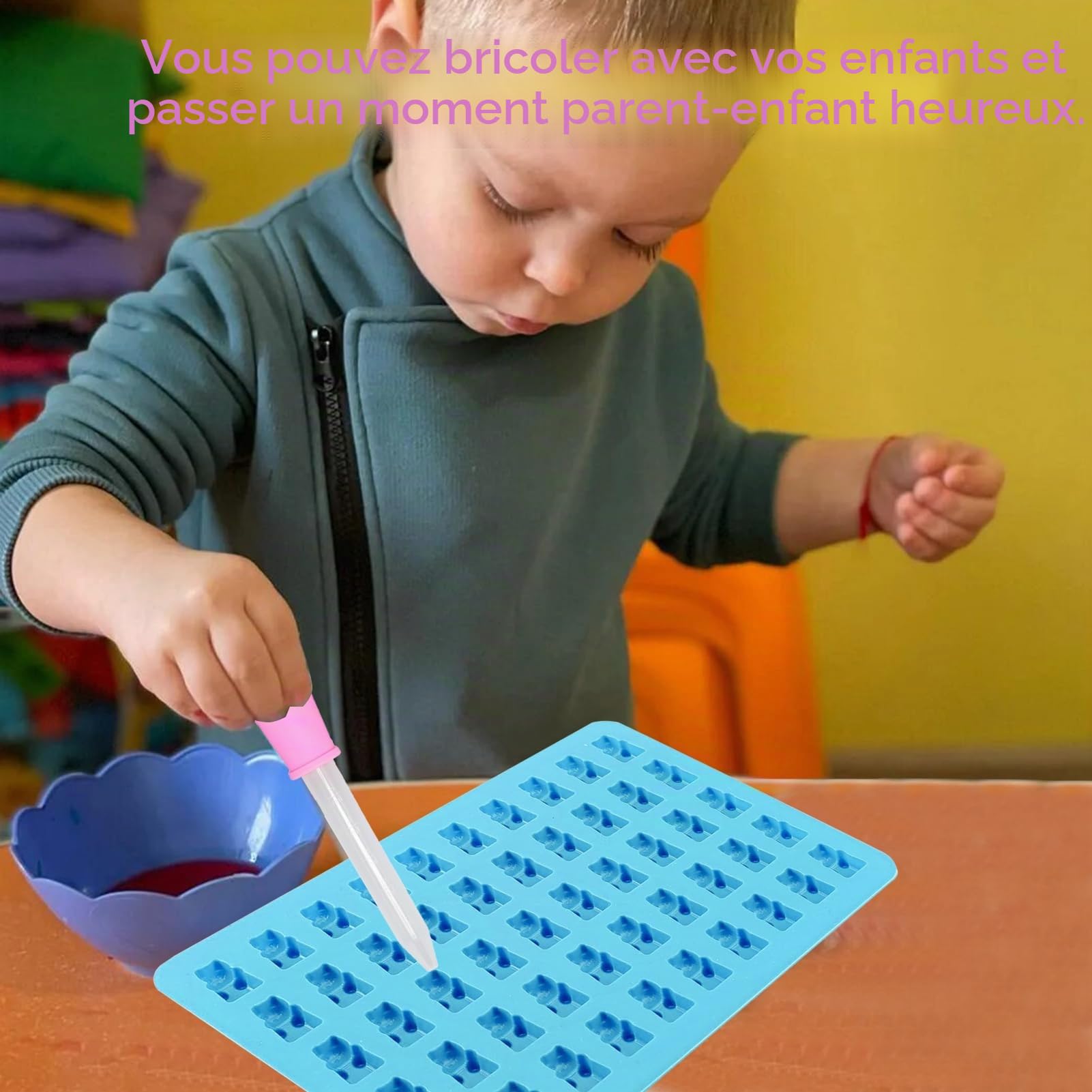 Moules en Silicone pour Oursons, Anti-adhésif, Forme de Cœur, 55 Cœurs/50, Lot de 2 avec Compte-gouttes