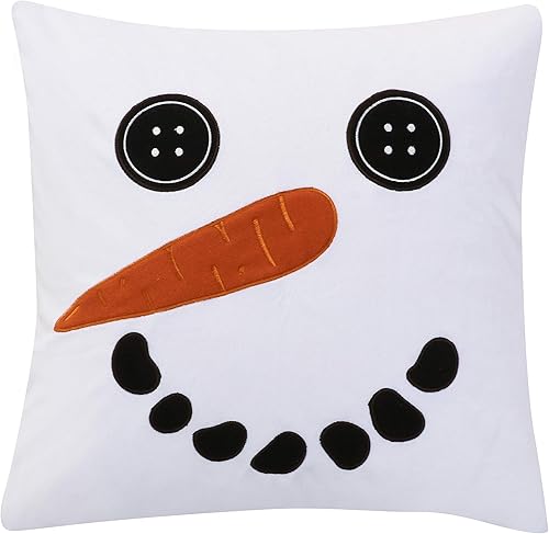 Levtex Home Merry & Bright Collecion - Estrella del Norte - Almohada decorativa (18 x 18 pulgadas) - Frosty The Snowman Face - Negro, blanco y