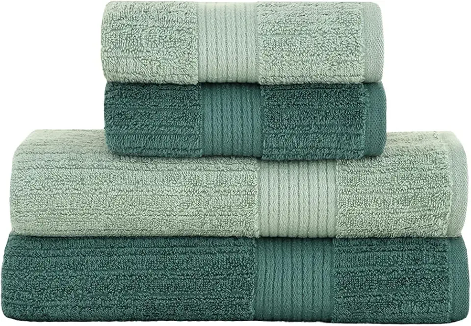 Buddemeyer, Kit Jogo de Toalhas Buddemeyer 4 Peças Banho e Rosto Fio Penteado Canelado 100% Algodão Ultrasoft Cor:Verde 3265/3074