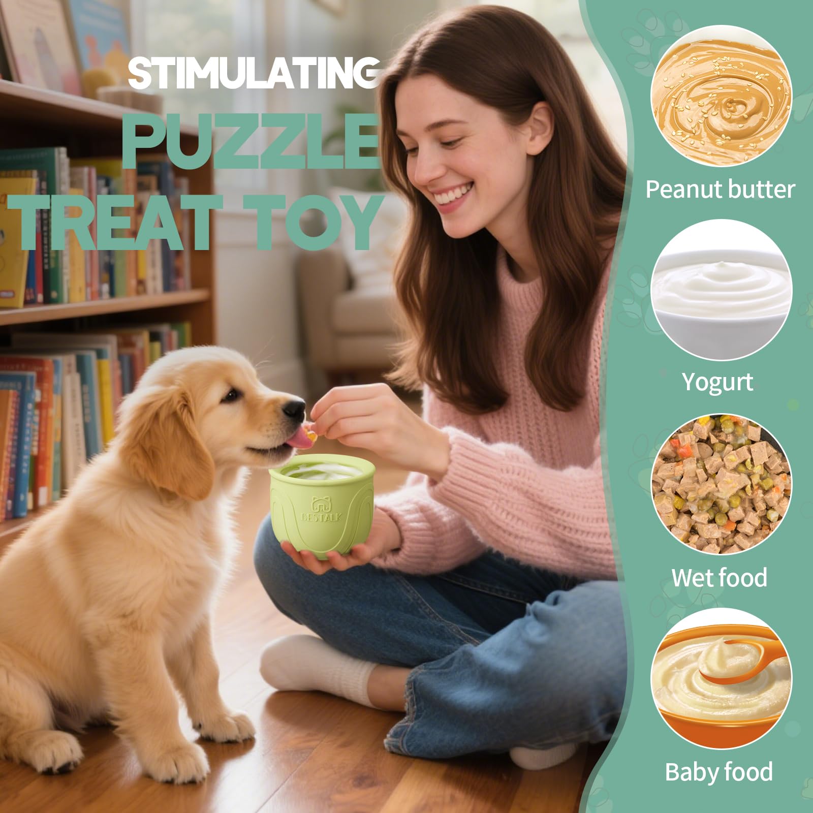 Topple - Dispensador de golosinas para perros, juguete interactivo de larga duración para masticar, enriquecimiento de perros rellenable, juguete para lamer congelado para aburrimiento