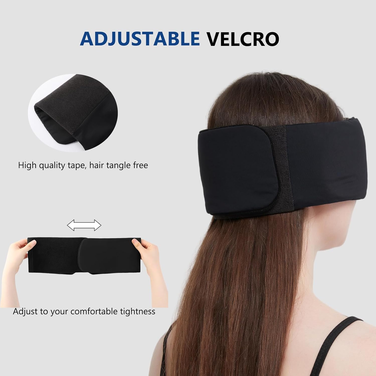 Sleep Mask ALASKA BEAR Wraparound Cool for Side and Back Sleeper, Adjustable Headband Eye Mask and Ear Cover Blindfold for Full Blackout, Upgraded w/o Buckles for Sensitive