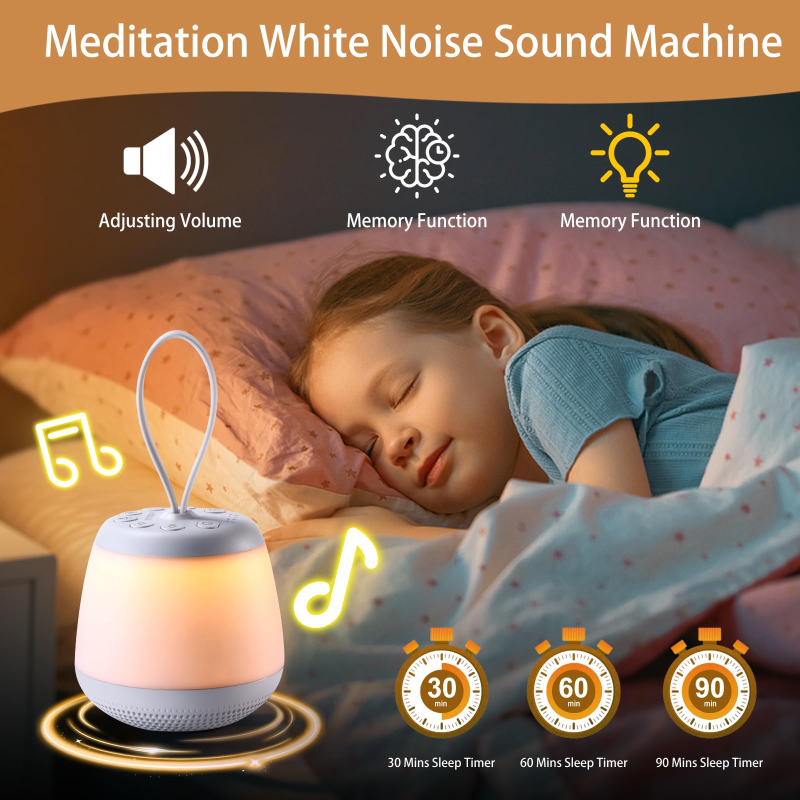 Macchina audio da viaggio con luce notturna, macchina portatile per il rumore bianco con 21 suoni lenitivi, timer e funzione di memoria, macchina per dormire ricaricabile per meditazione domestica e