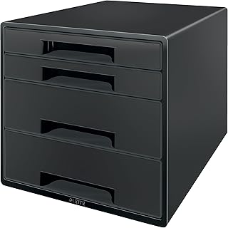 Leitz Schubladenbox A4, 4 Schubladen, 100 Prozent recyclebar, Blauer Engel, ideal zur Büroorganisation und Aktenablage, Recycle-Sortiment, Schwarz, 53720095