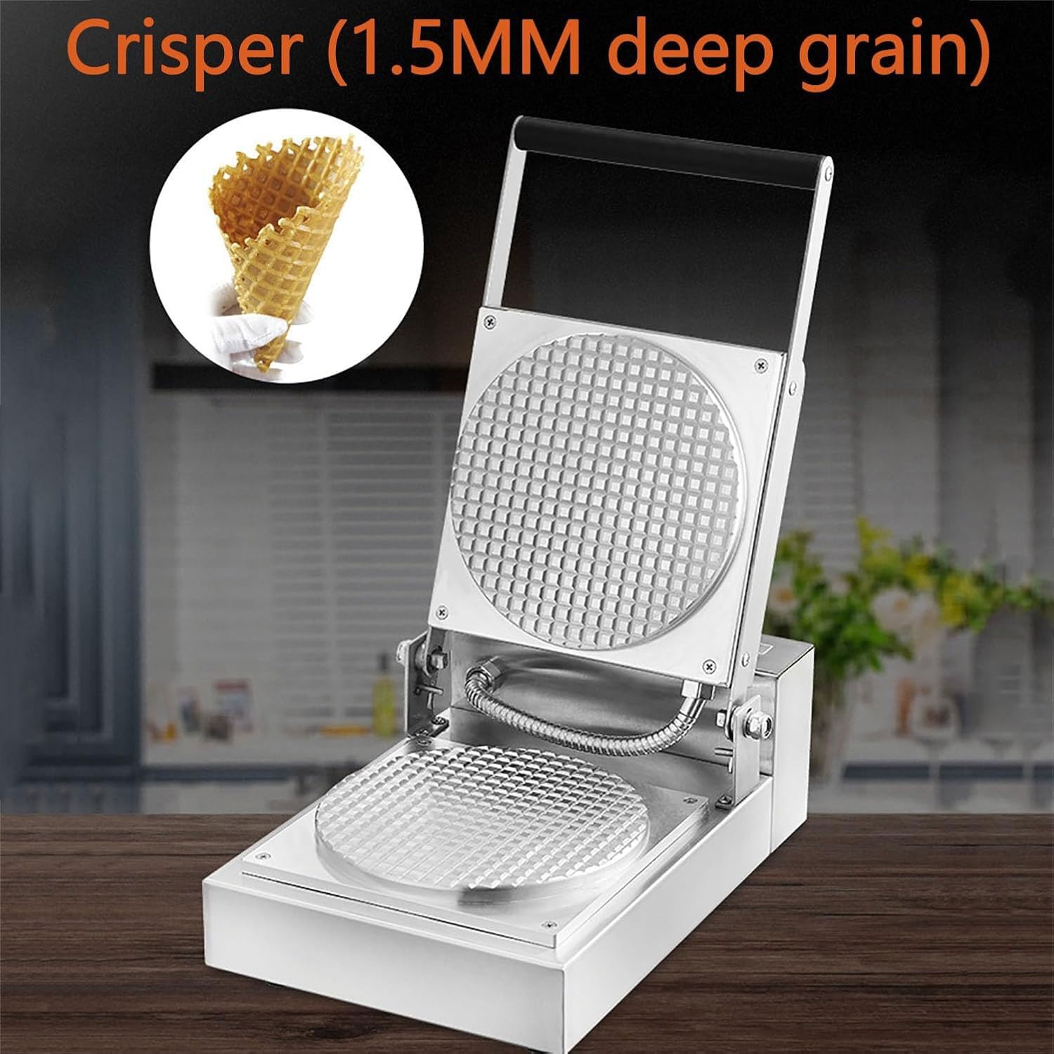 Máquina for hacer conos de helado comercial de 1300 W, máquina for conos de gofres con revestimiento antiadherente con pantalla digital, temporizador de 0-10 min y control de temperatura de 0-250 ℃