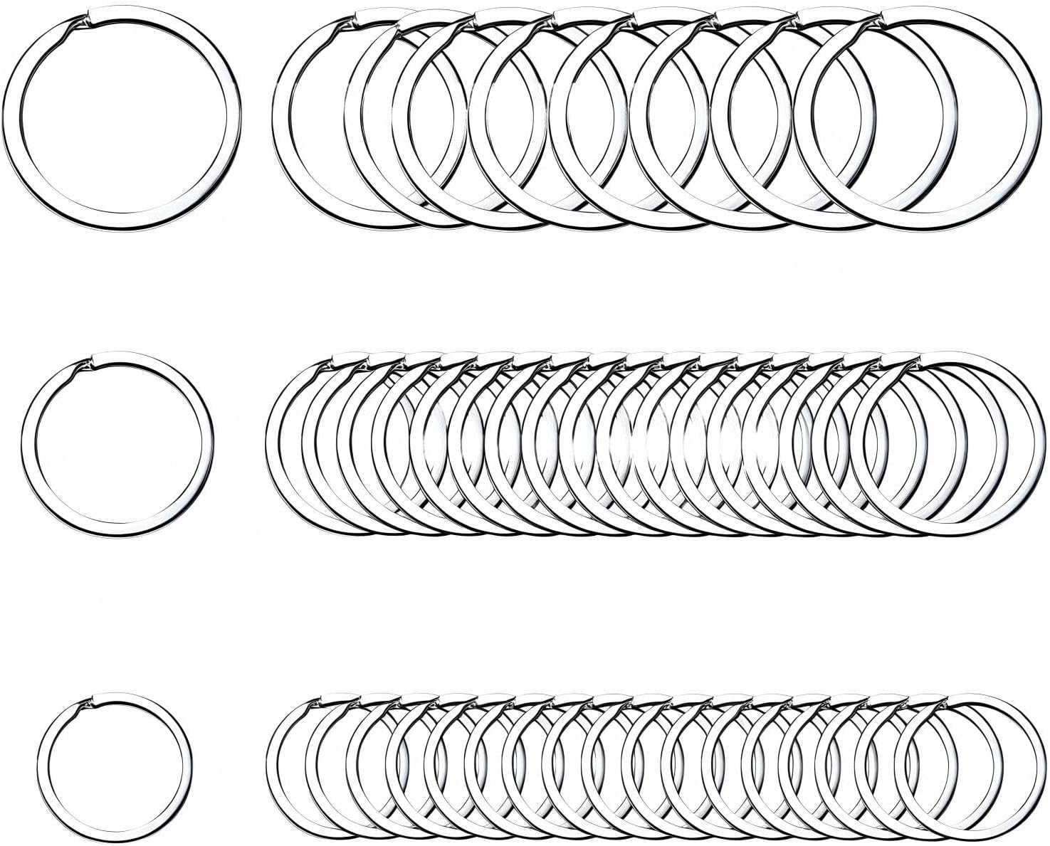 Small Key Chain Ring 50 PCS 304 Stainless Steel Split Rings 10/20/30mm Metal Flat Rings with Excellent Spring Retention 3 Sizes for Keys Organization