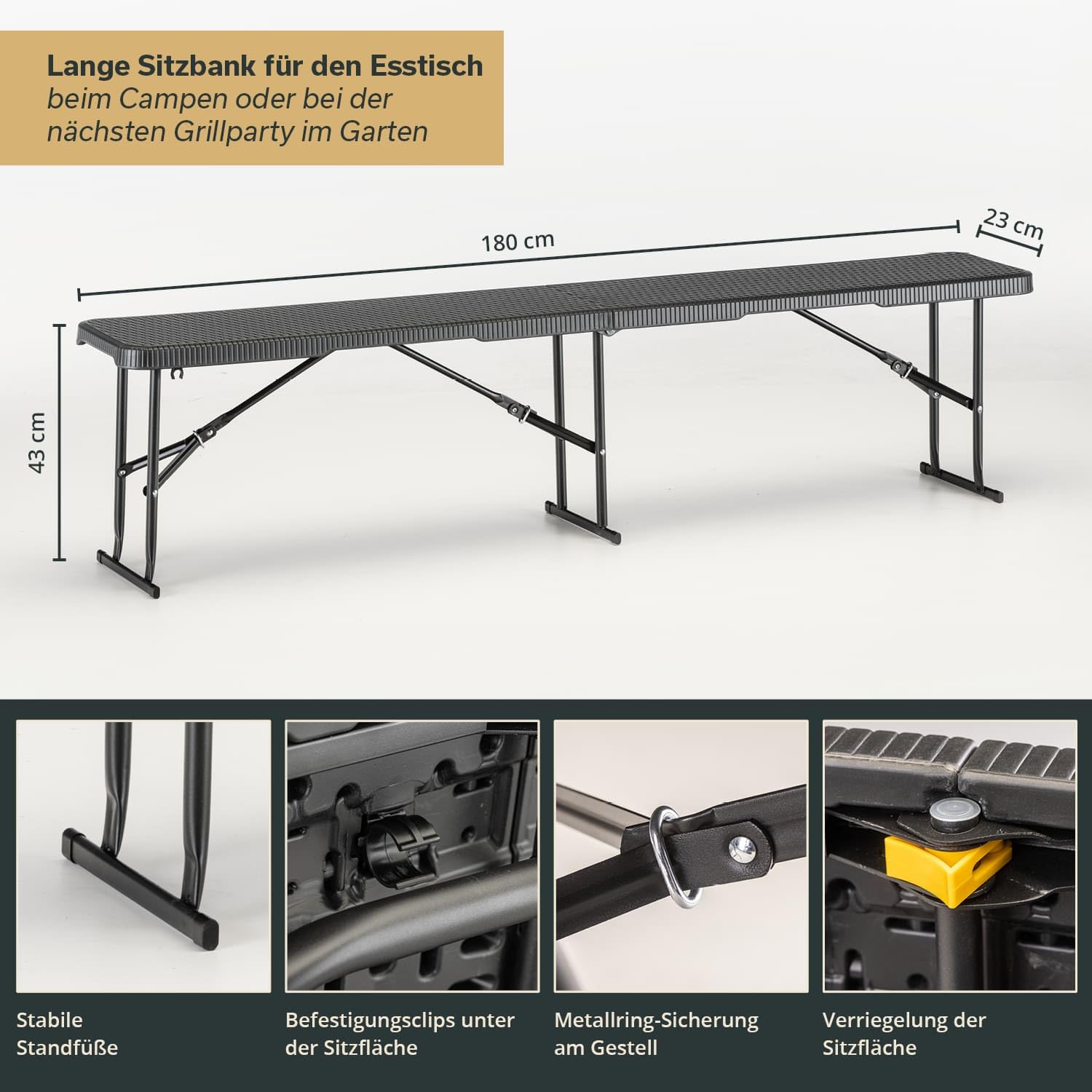skandika MASI Mesa Plegable/Banco Plegable/Set de Mesa y Bancos | Banco hasta 300 kg, Mesa de jardín hasta 200 kg de Carga, Material Reciclado, Resistente a la Intemperie (2X Bancos Negro)