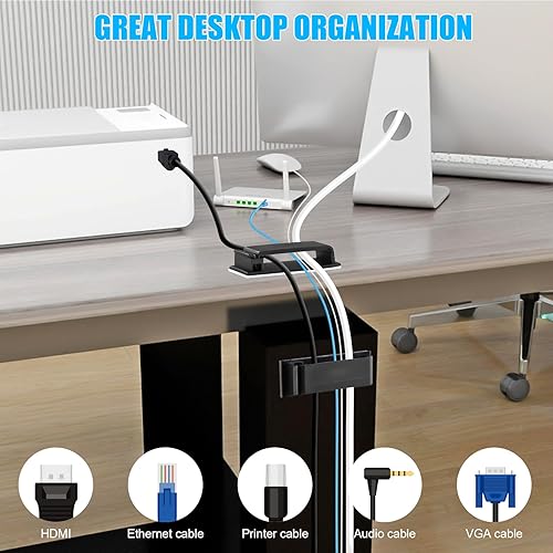 Miniatura 5 de XHF 50 PCS Clips de Cable Autoadhesivos (L) Negro, Clips de Alambre Gestión de Cables Organizador de Alambre Soporte de Cordón para Debajo del Negro