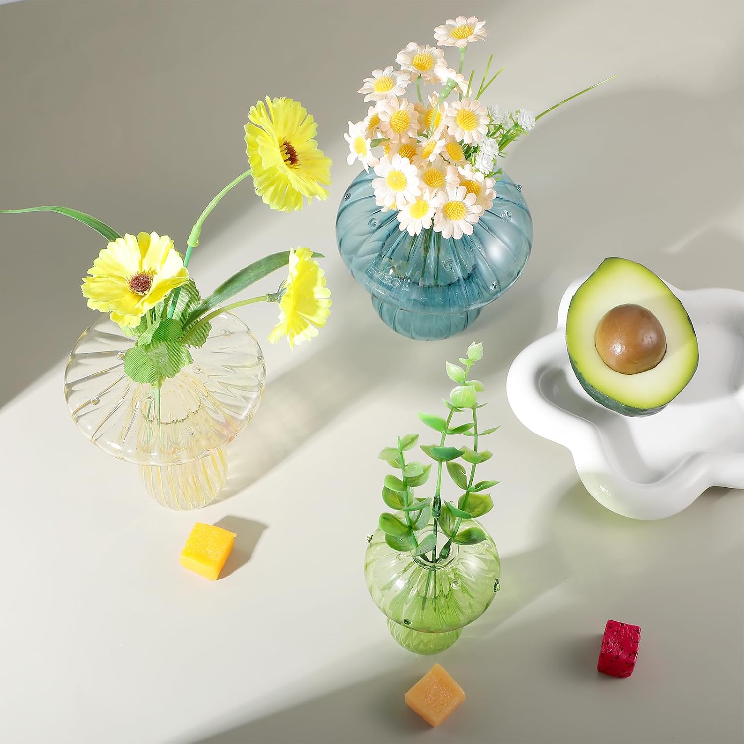 Mushroom Vase, Set of 6 Colored Flower Vase, Propagation Stations Vases, Glass Vases for Decor, Small Bud Vases Home Decor Small Cute Mushroom Planter for Room Office Decoration