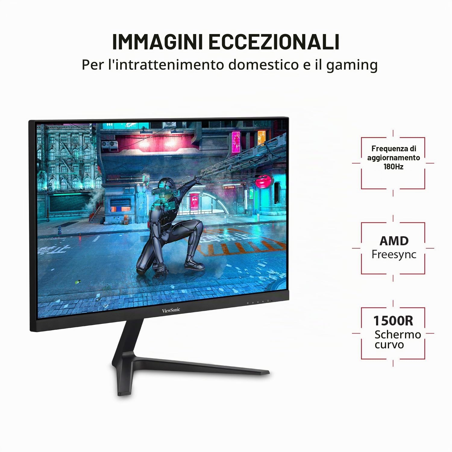 ViewSonic Omni VX2418-C 24-inch 1080p 165Hz Curved Gaming Monitor, with 1ms Response Time, AMD FreeSync Premium, 1500R Curve, Integrated Speakers.