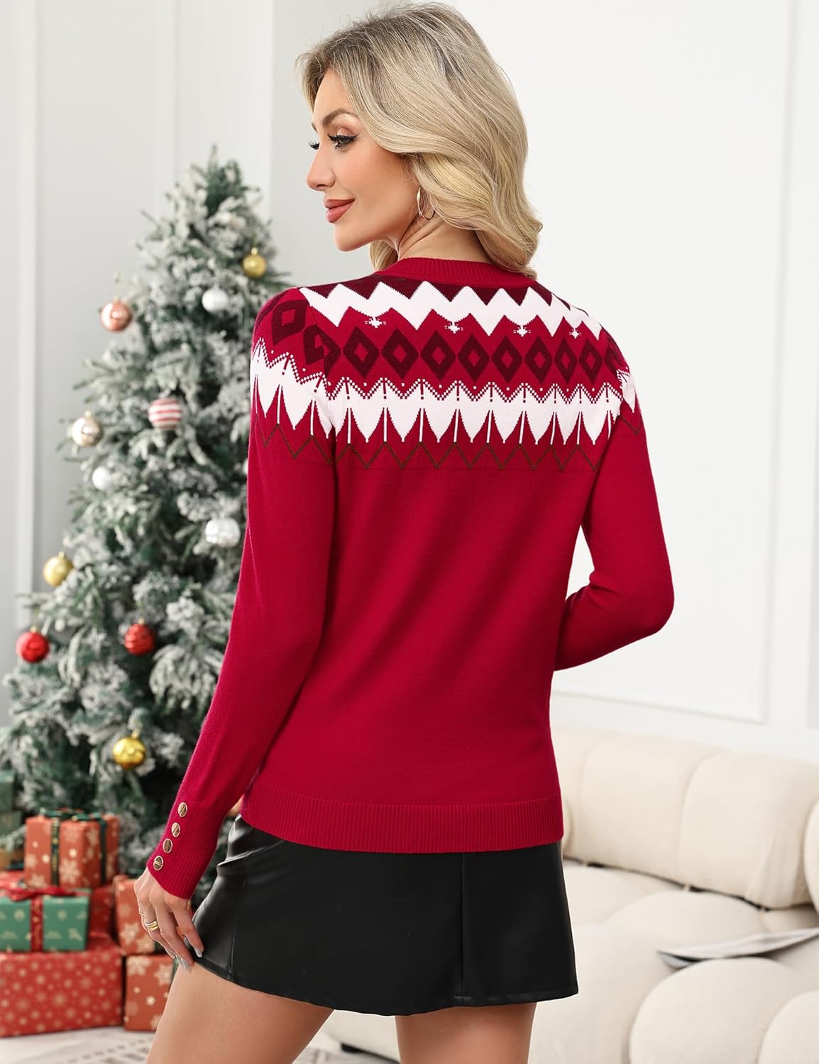 Rapbin Sweaters for Women Long Sleeve Tops Crew Neck Knit Pullover Tops Button Womens Fashion Clothing - Image 5