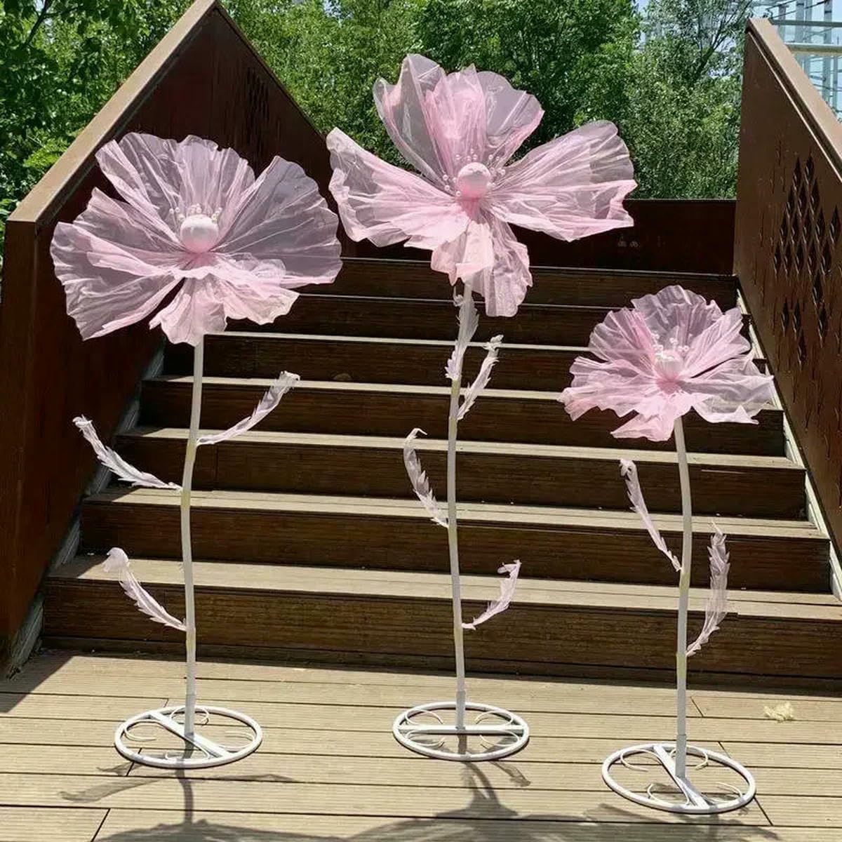 3 große künstliche Blumen, Hochzeitsdekoration, Requisite, Straßenblumen, Fensterdekoration, Gartenparty, Heimdekoration, Mariage-Stil, B-Orange, 3 Stück pro Set