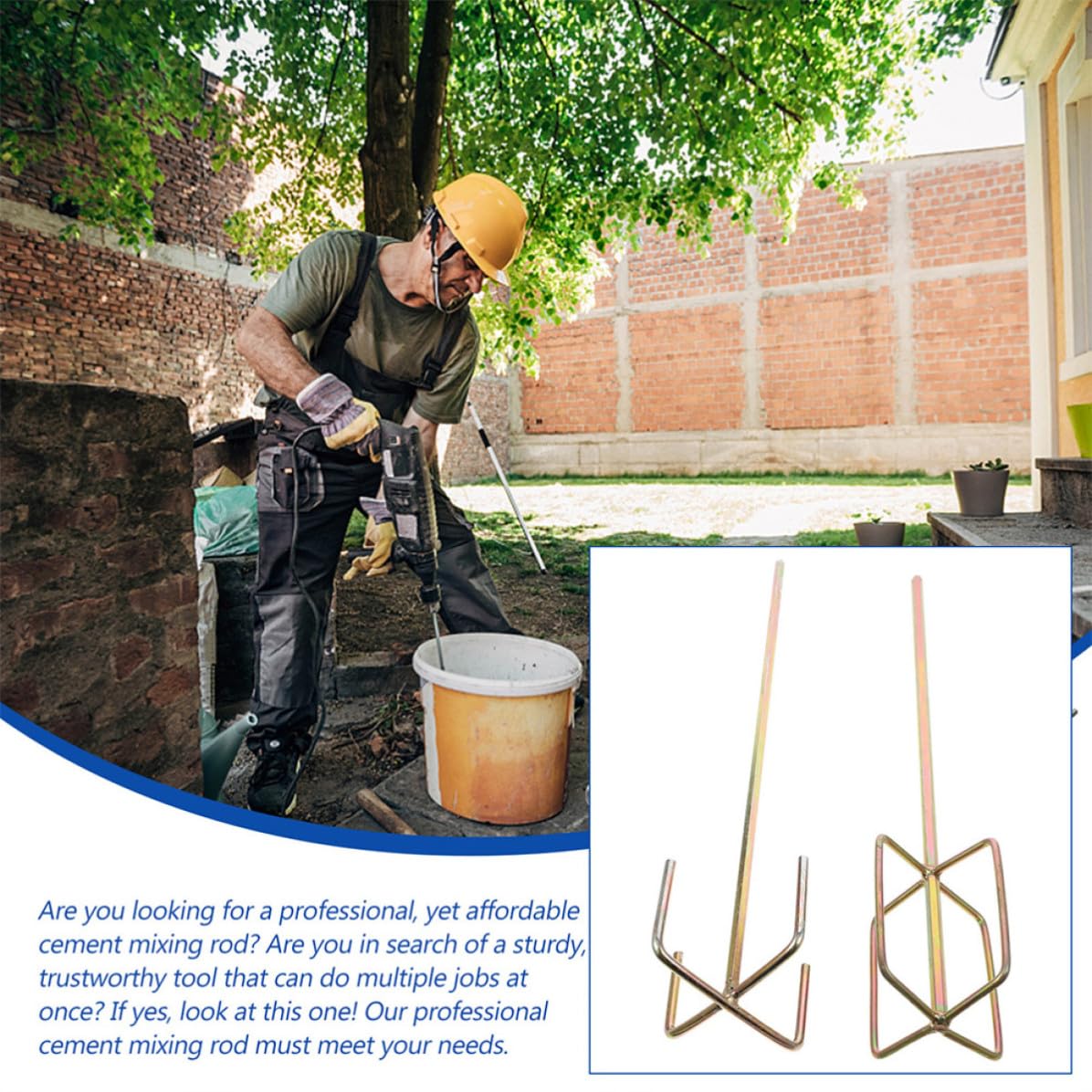Abaodam Varillas Mezcladoras y Fáciles de Transportar 4 Piezas de Acero para Taladro Paletas Largas, Resistentes para Uso en Construcción