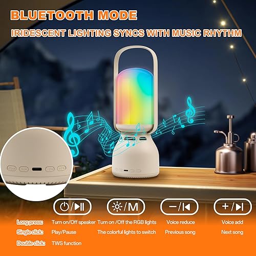 Miniatura 5 de Linterna de camping con altavoz Bluetooth, linterna portátil recargable para exteriores, 11 modos RGB de color regulable luz nocturna LED para