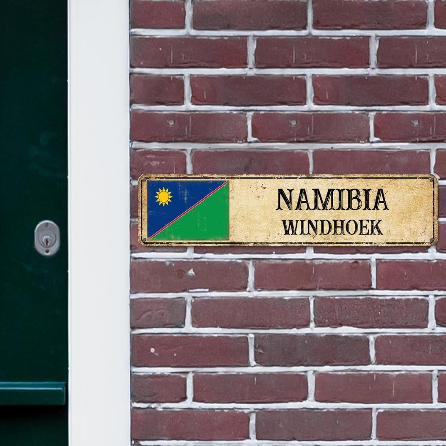 Personalized Windhoek Street Sign Namibia Flag Metal Sign Capital Country City Souvenir Metal Tin Sign Vintage Indoor & Outdoor Decor for Home Man Cave Gate Garden Bars Cafes 24x6in