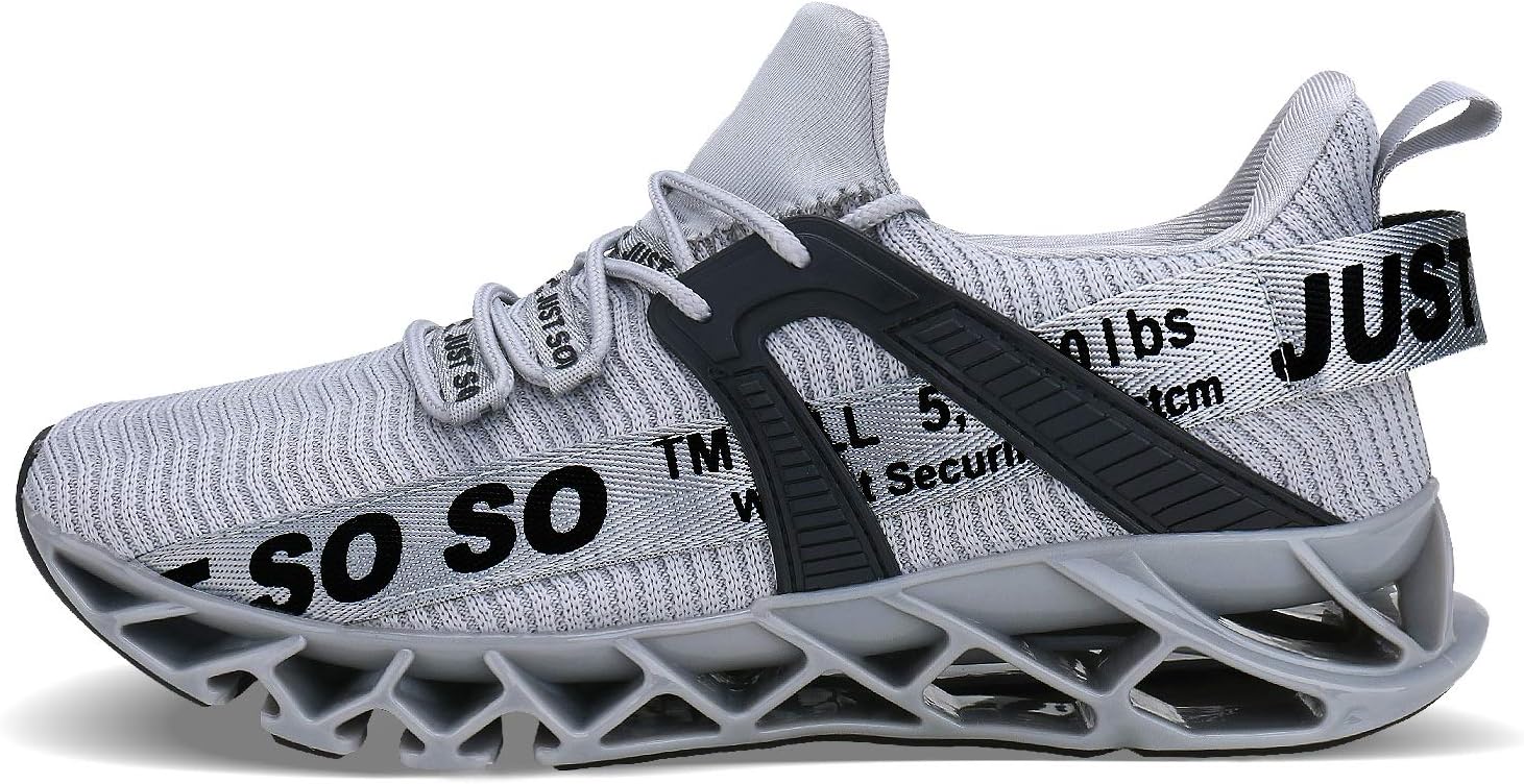 JSLEAP Mens Running Shoes Fashion Non Slip Athletic Tennis Walking Blade Sneakers, A Grey, 8.5 UK