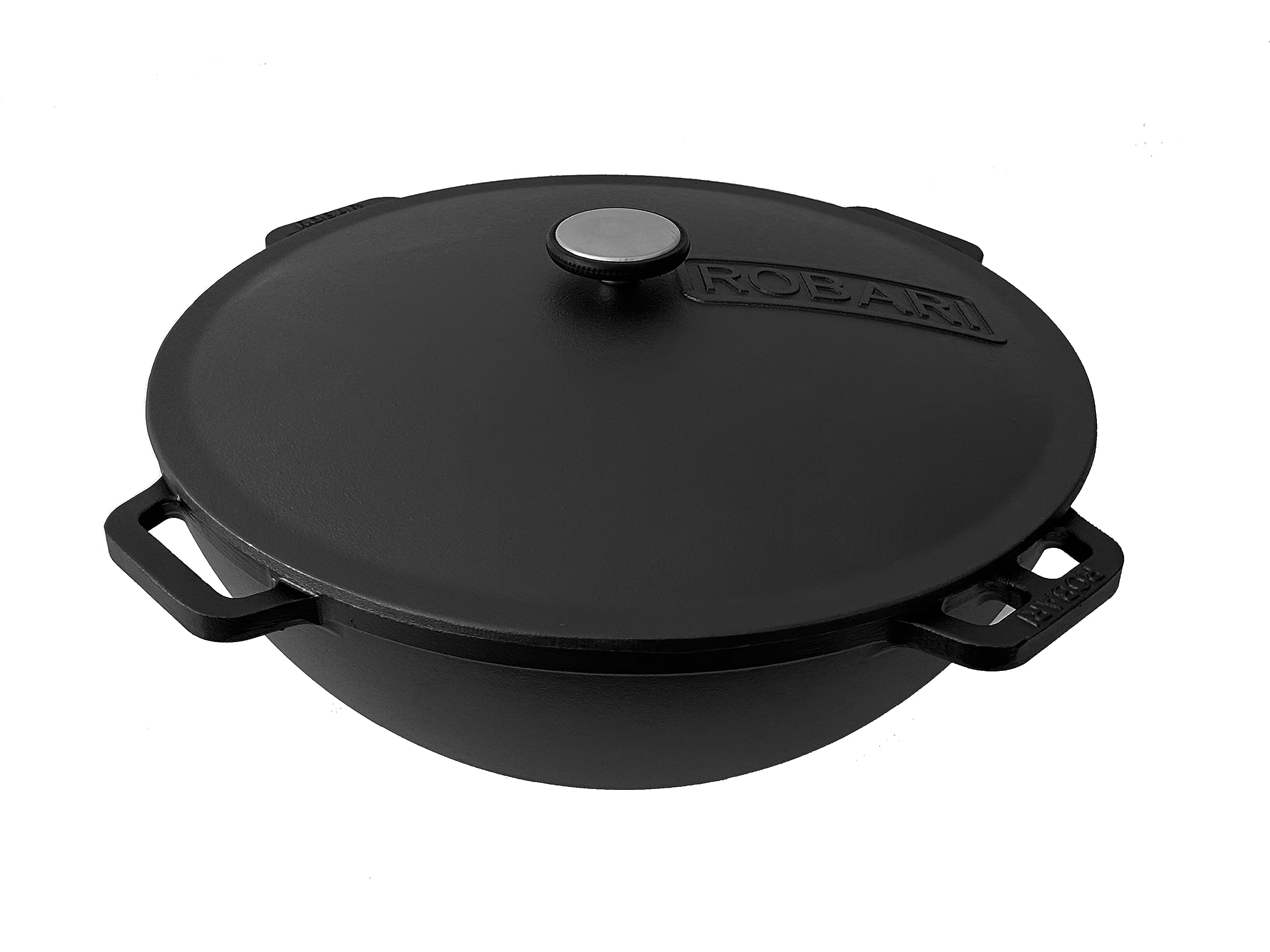 Gusseisen Kazan mit Deckel | Traditioneller Gusstopf | Kasan mit abgeflachtem Boden | Grillwok schwarz 12 L | Traditioneller Gusstopf, Abgeflachter Boden, Grillwok, Höhe 16 cm