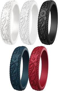 ThunderFit Silicone Rings for Women, Rubber Engagement Wedding Bands Vine Design 5.5mm Wide 2mm Thick - Variety Multipack 4-12