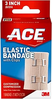ACE 3 Inch Elastic Bandage with with Clips, Beige, Great for Elbow, Ankle, Knee and More, 1 Count