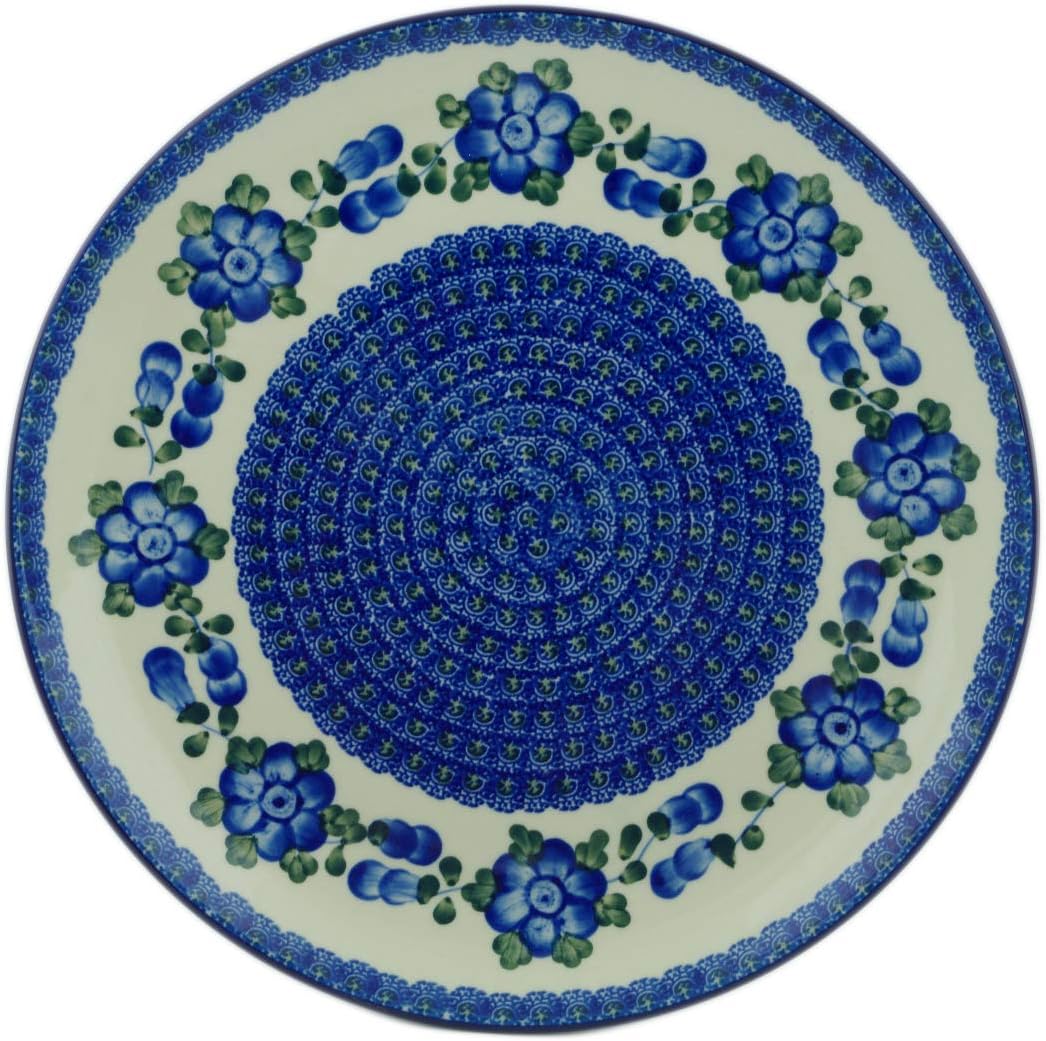 Polmedia Polish Pottery Cake Stand - Blue Poppies Pattern Handmade in Boleslawiec Poland by Ceramika Artystyczna + Certificate of Authenticity