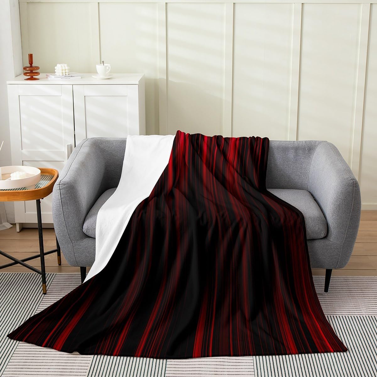 Feelyou Geometric Abstract Ombre Flannel Fleece Throw Blanket Queen 90"x90" Kids Black Red Striped Plush Blanket for Boys Girls Teens Modern Fashion Fuzzy Blanket Stripes All Season Bed Blanket