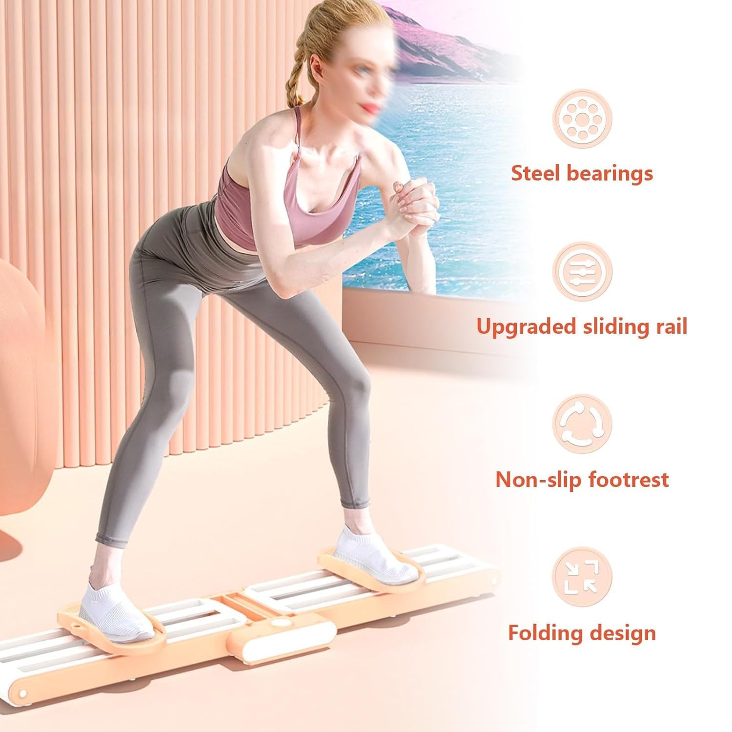 Ski-Trainingsgerät, Indoor-Skisimulator Mit Abnehmbaren Armlehnen Und Verdickten, Verbreiterten Pedalen, Anti-Rutsch-Streifen Verbessern Die Tragfähigkeit, Faltbares Design Für Das Fitnessstudio